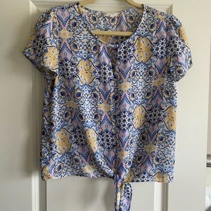 Blue floral top with knot
